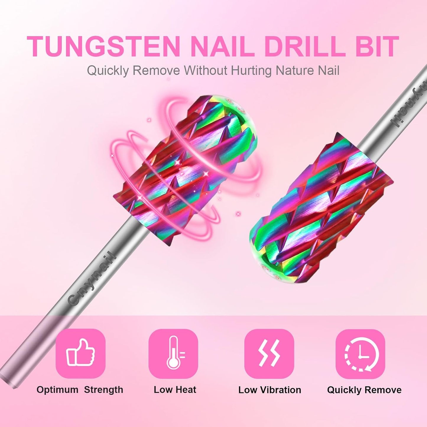 3/32" 2PCS Large Barrel Smooth Round Top Tungsten Carbide Nail Drill Bit Safety for Gel & Acrylic Removal, Right Way Rotating Efile Tip, Salon Electric File Accessory (5XC Grit, Multicolor)