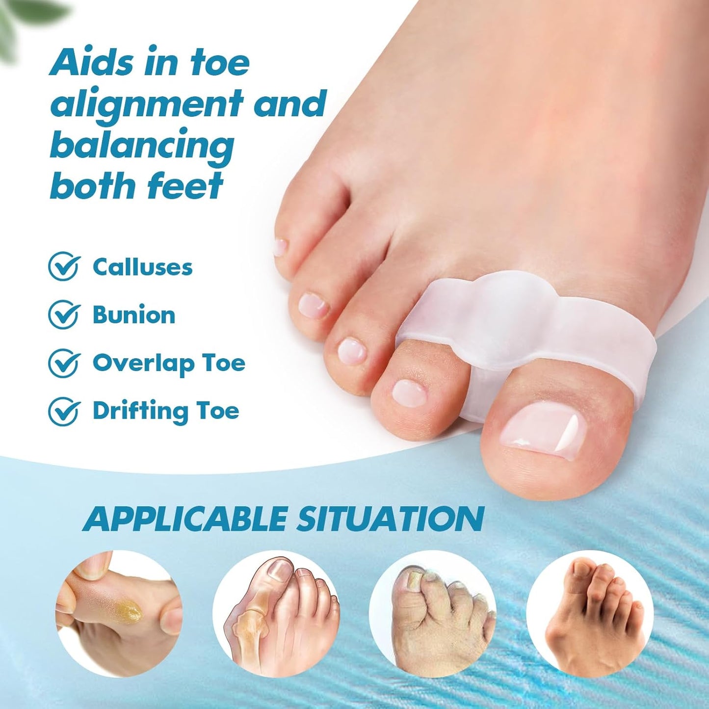 Pack of 12 Bunion Toe Separators Corrector for Big Toe, (0.29" Thick) Gel Toe Separators for Women Overlapping Toes with 2 Loops, Silicone Toe Spacers for Men Bunion for Alignment Feet(Clear)