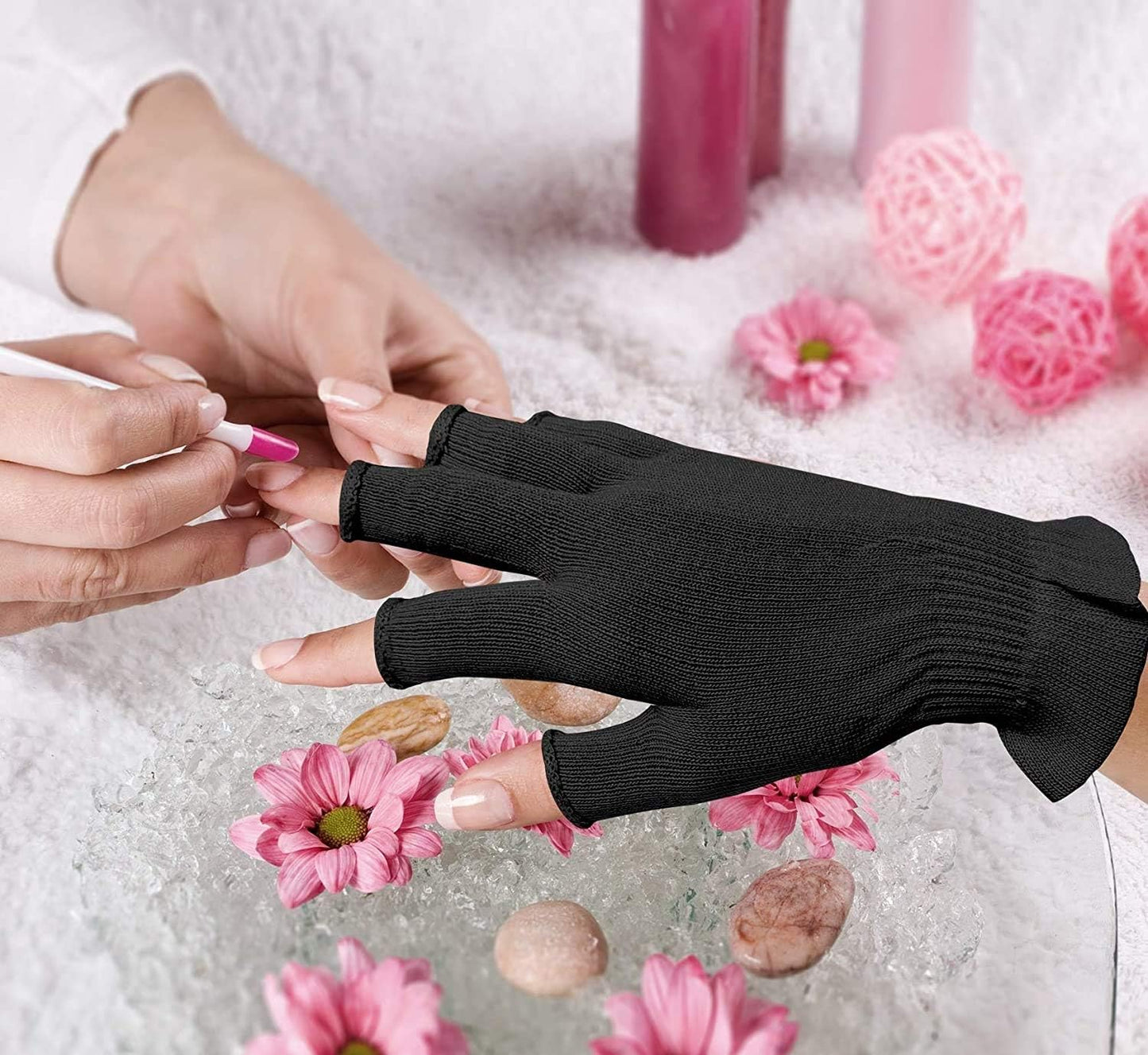 MIG4U Fingerless Moisturizing Gloves, Half Finger Touchscreen Beauty Glove for Eczema, SPA, Dry Hands, Skin Treatment, Summer Sun UV Protection (S/M, Black-1pair)