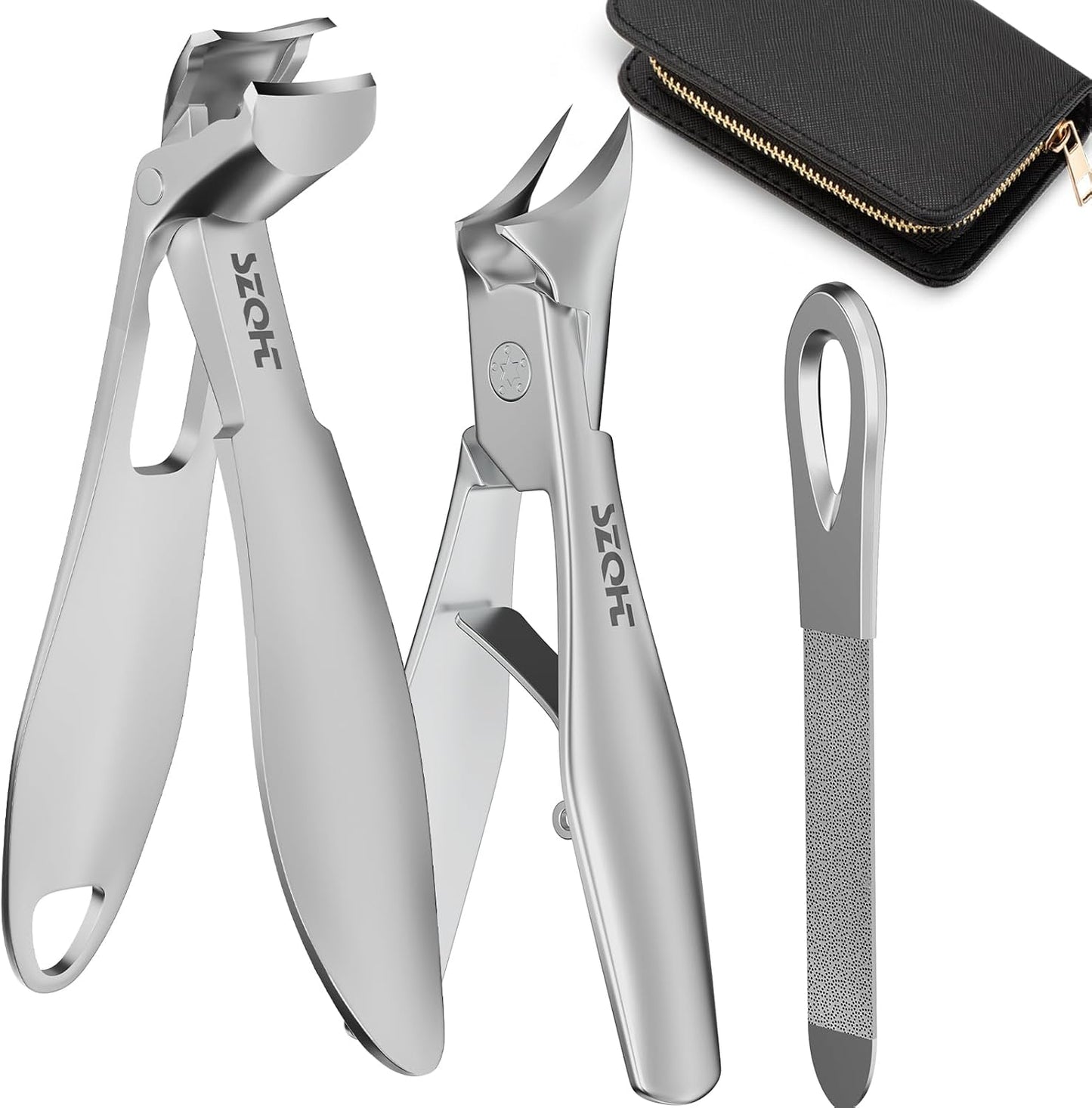 Nail Clippers Set - SZQHT 2025 Upgrade Angled Head Nail Clippers for Men,Seniors,Women,Toenail Clippers for Thick,Ingrown, Nails, Professional Stainless Steel Toe Nail Clippers,Nail File, Heavy Duty