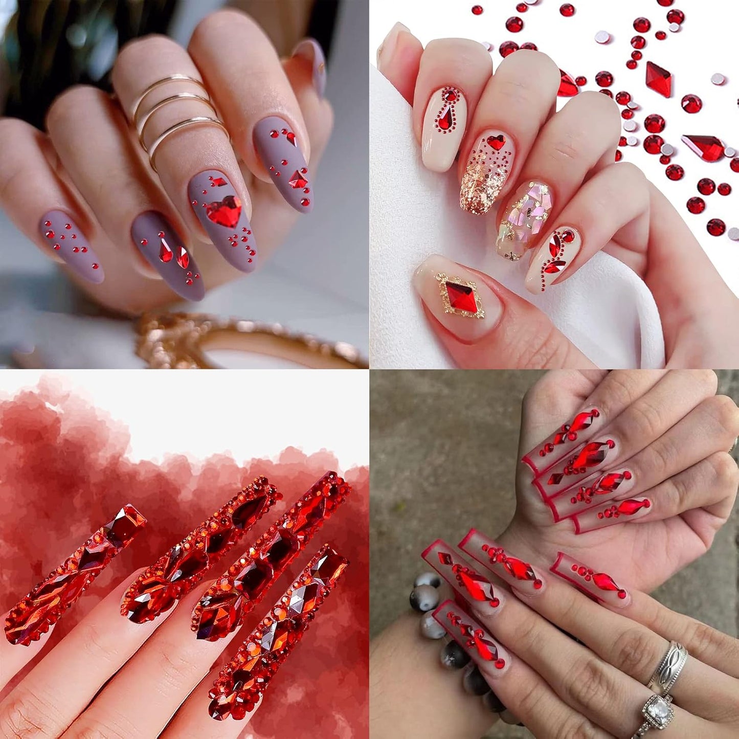 3120Pcs Crystal Red Nail Rhinestones,HOINCO Rhinestones for Nails,Nail Gems and Rhinestones Gems Multi Shapes Nail Charms for Nails Nail Crystal Beads Jewel for DIY Nail Art with Tweezers and Pen