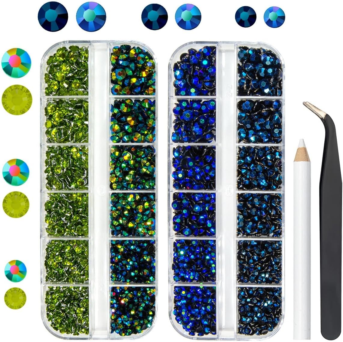 Peacok Sapphire Jelly Resin Rhinestones for Crafting 3mm 4mm 5mm Flatback Oliver Green Ink Blue Stones Gems Diamonds Crystals Charms Supplies for Nails Face Eye Makeup Tumblers Bottles Crafts