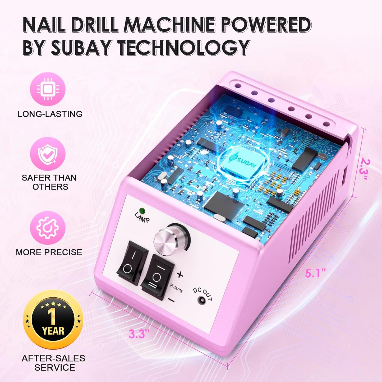 Subay 30000RPM Professional Nail Drill Machine for Acrylic Nails, Gel Nail, Nail Art Polisher Sets with 6 Bits Easy Build-in Bit Holder Twist Lock Changing Bit