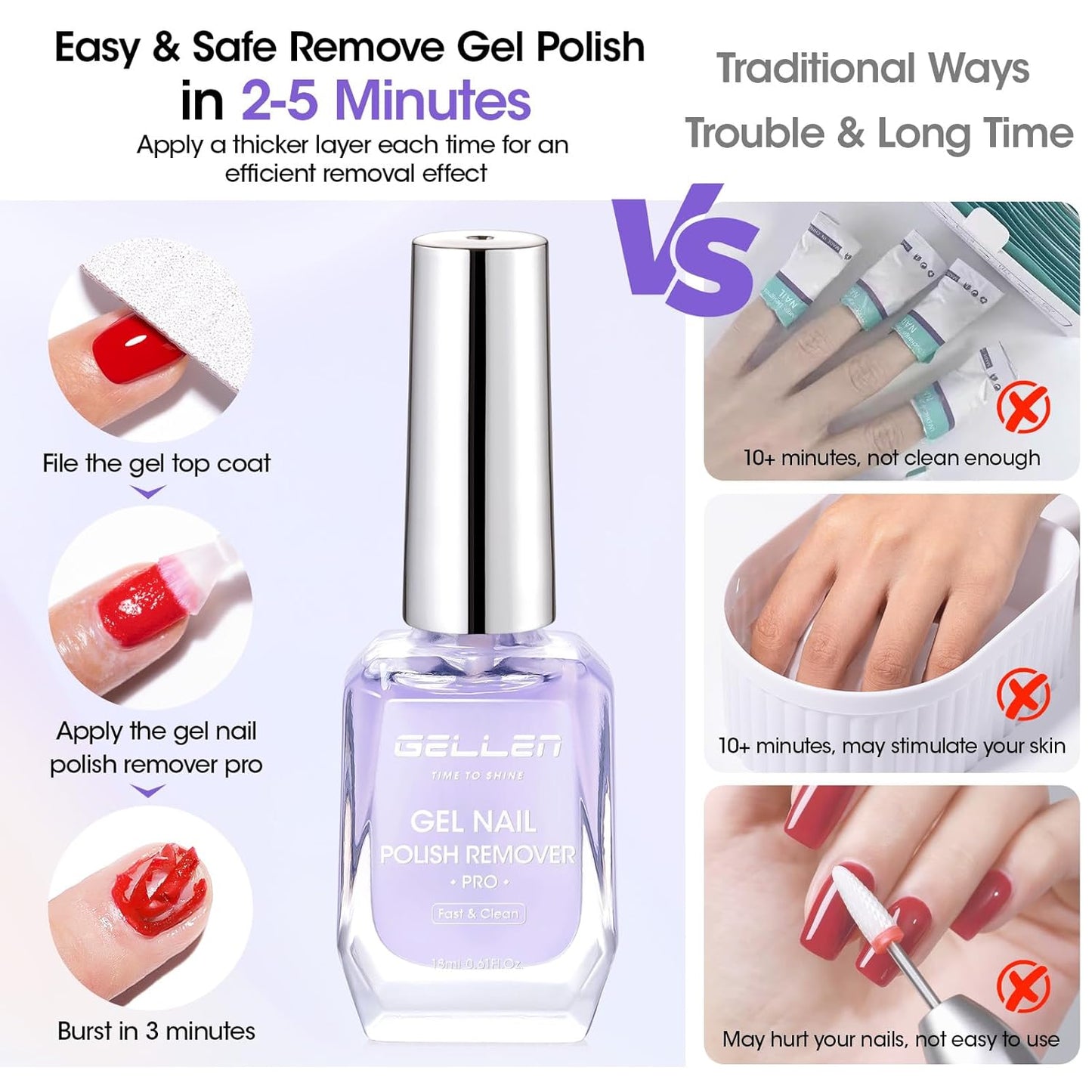 Gellen Gel Nail Polish Remover, Gel Polish Remover for Nails Quickly in 2-5 Minutes, No Soaking Wrapping Needed, Professional Gel Nail Remover Pro, Don't Hurt Nails