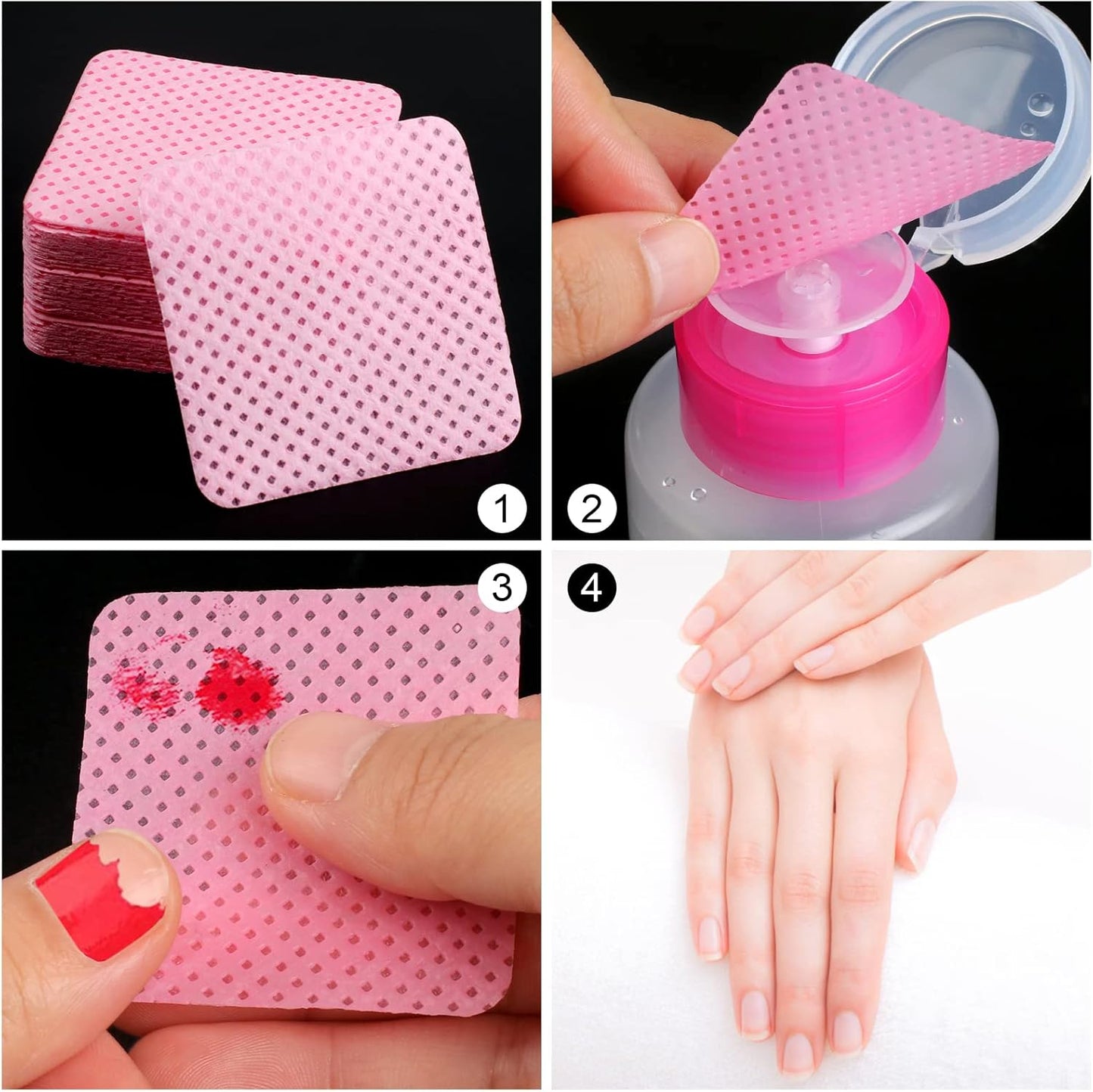 400 Pieces Nail Cotton Pads,1 Pull-Down Pump Dispenser Bottle, Super Absorbent Soft Non-Woven Eyelash Glue Wipes, Nail Polish dehumidifier for Eyelash Extension Products and Nail Oil Bottle (Pink)