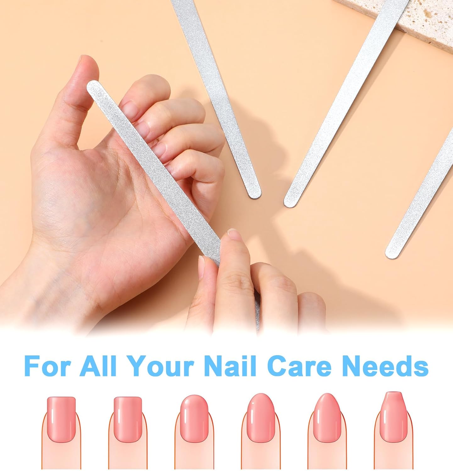 4Pcs Diamond Nail File, 8 Inch Stainless Steel Curved Tip Diamond Dust Nail File, Double Sided Abrasive for Professional Manicure Pedicure Salon Home Use
