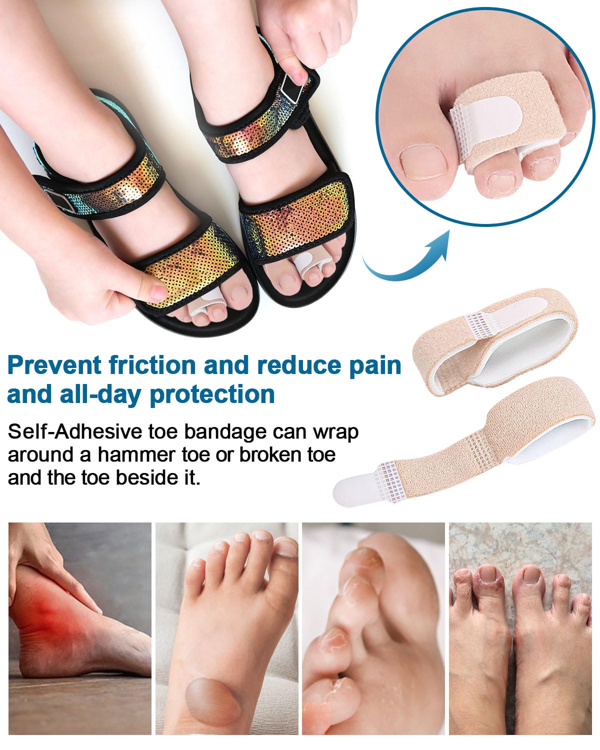 10Pc Fabric Toe Wraps for Women Broken Toes Hammer Toe Corroector Straightener, Toe Splint Buddy Tape Toe Bandages Protectors for Broken Toe, Crooked Toes, Curled Toes
