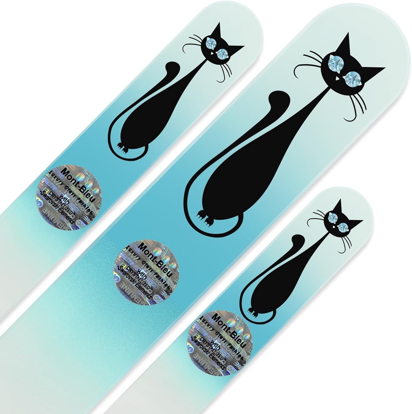 Mont Bleu Set of 3 Cats Crystal Nail Files hand decorated with crystals - Handmade - Czech Tempered Glass
