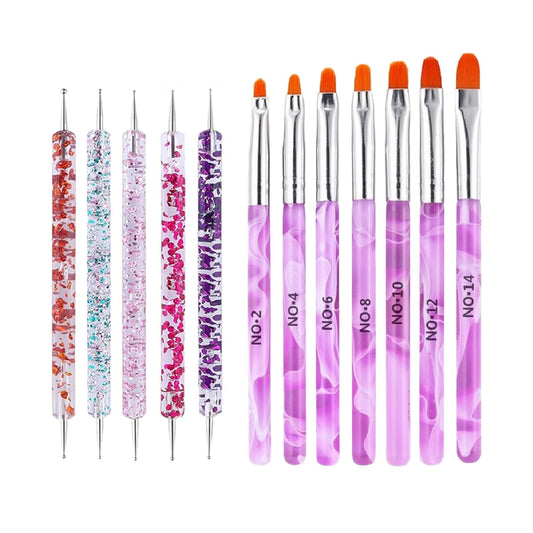 12Pcs Nail Dotting Tools Set, 5 Pcs Double-end Nail Dotting Pen and 7 Pcs Nail Art Painting Brushes