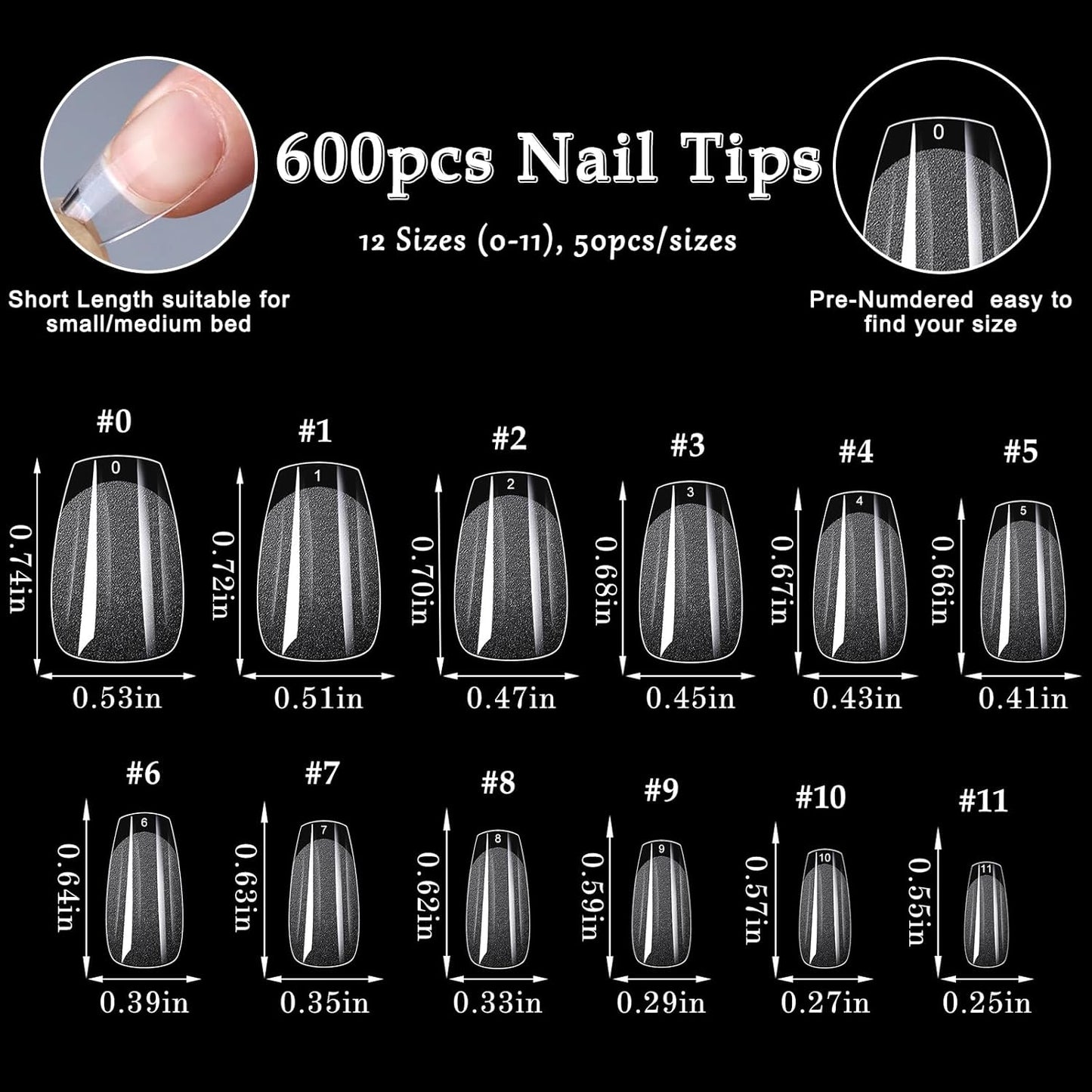 AddFavor 600pcs Short Coffin Nail Tips, Soft Gel Nail Tips x Short Ballerina Clear Fake Nails Full Cover Acrylic Nails Tips for Extension Nail Manicure Salon Home DIY