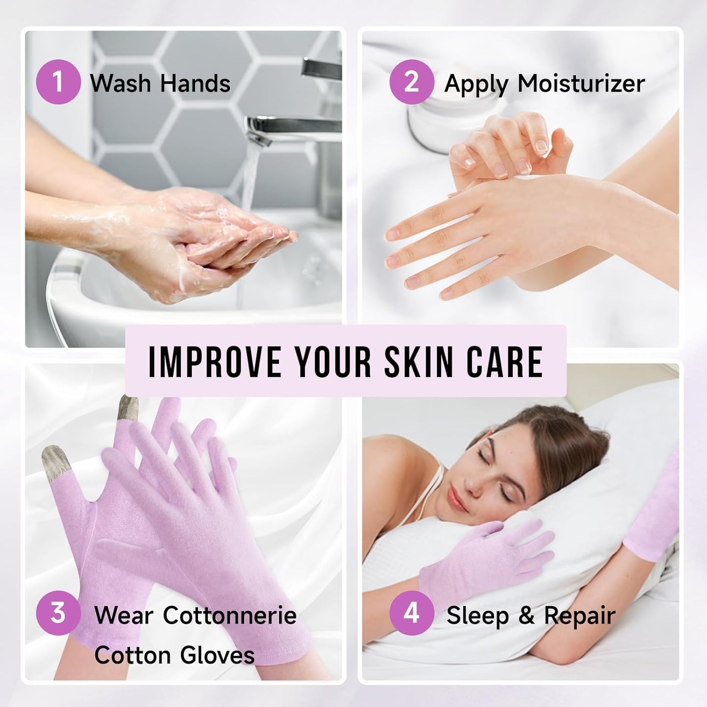 HandLove Premium 100% Cotton Gloves | Moisturizing Gloves for Dry Hands & Eczema | Overnight Sleeping Gloves, Eczema Gloves | Touchscreen | Touch Purple, 12 Pairs