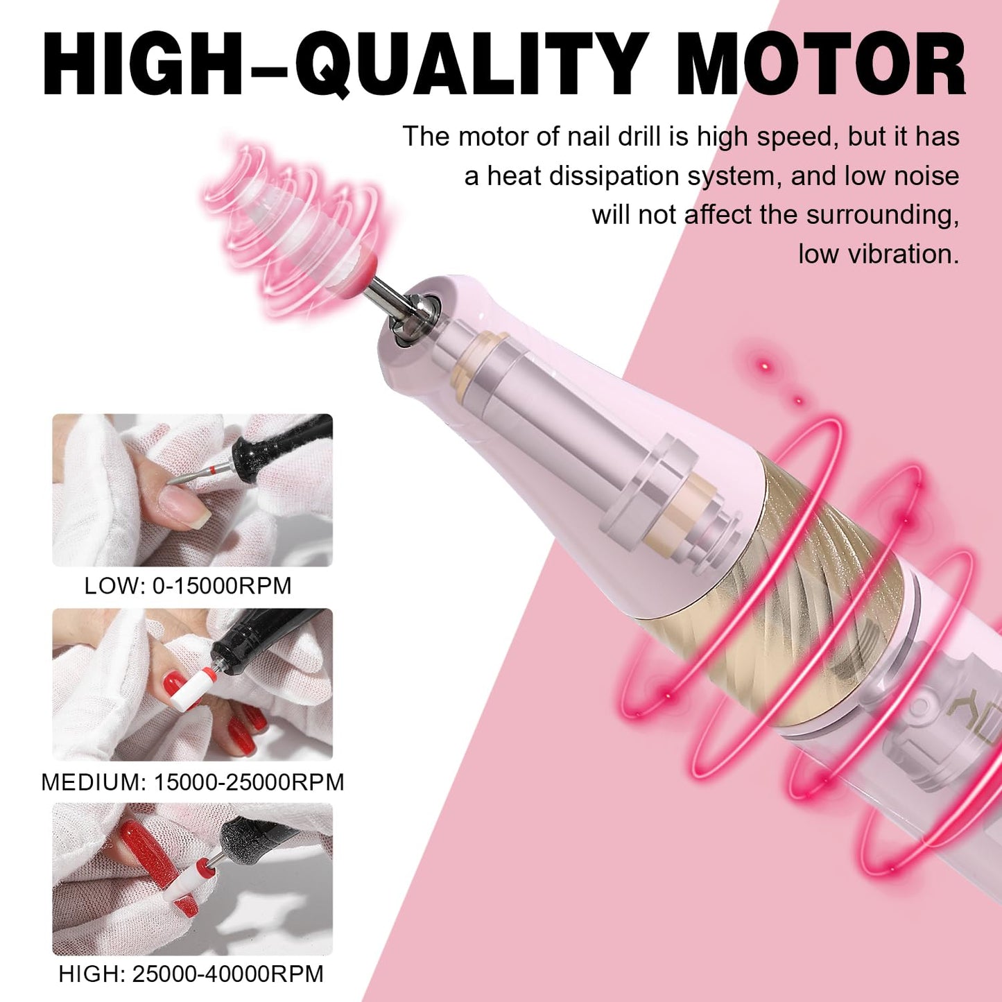 YOKE FELLOW Nail Drill Machine - 40000 RPM Electric Nail File Nail Drills for Acrylic Nails Professional with 12 Drill Bits Manicure Pedicure Polishing Nail Drill for Home Use