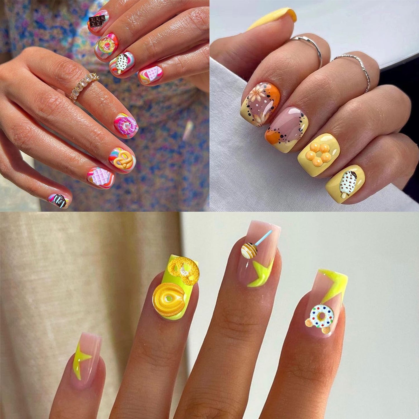 3D Mixed Lollipops Candy Nail Charms, Cute Colours Candy Food Charms Hollow Chocolate Donut Charms for Nails Art Designs, Kawaii Biscuits Chocolate Nail Art Decorate DIY Crafts Accessories