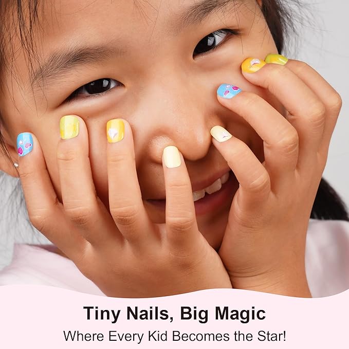 DANNI & TONI Kids Gel Nail Strips Diamond Crown Heart Accent Nails Salon-Quality Peel & Stick Manicure for Children (Age 6+)– Safe, Long-Lasting, Easy to Apply |Candy Crown