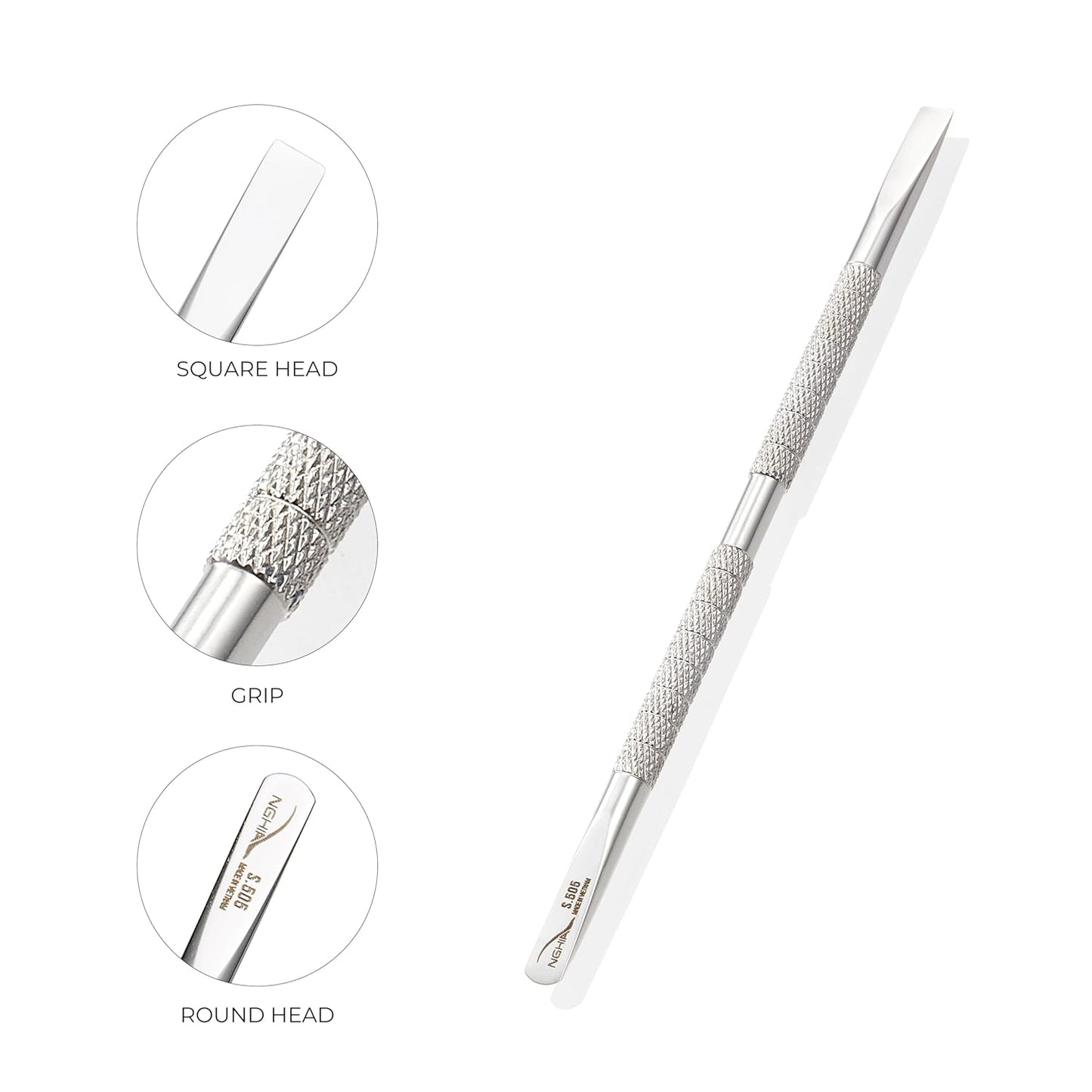 NGHIA Pusher - S-505 (Stainless Steel) | Double–Ended Cuticle Pusher | Precision Nail Care Tool| Premium Quality for Nail Care | Ergonomic Design | Suitable for Professional & Home Use…