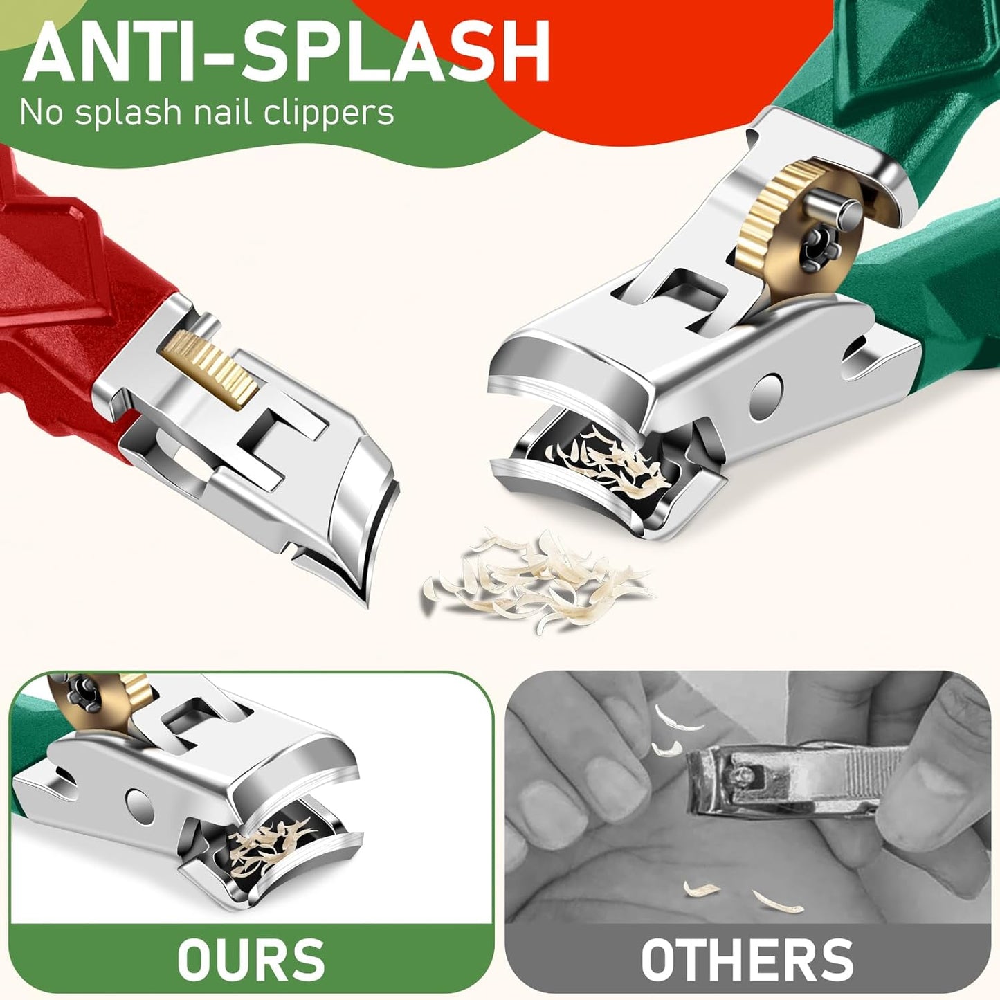 2025 Christmas Stocking Stuffers, Toenail Clippers for Thick Toenails, Wide Jaw Opening Nail Clippers, Heavy Duty Ingrown Toenail Clippers Nail Cutters, Ultra Sharp Slanted Nail Clippers, Red & Green