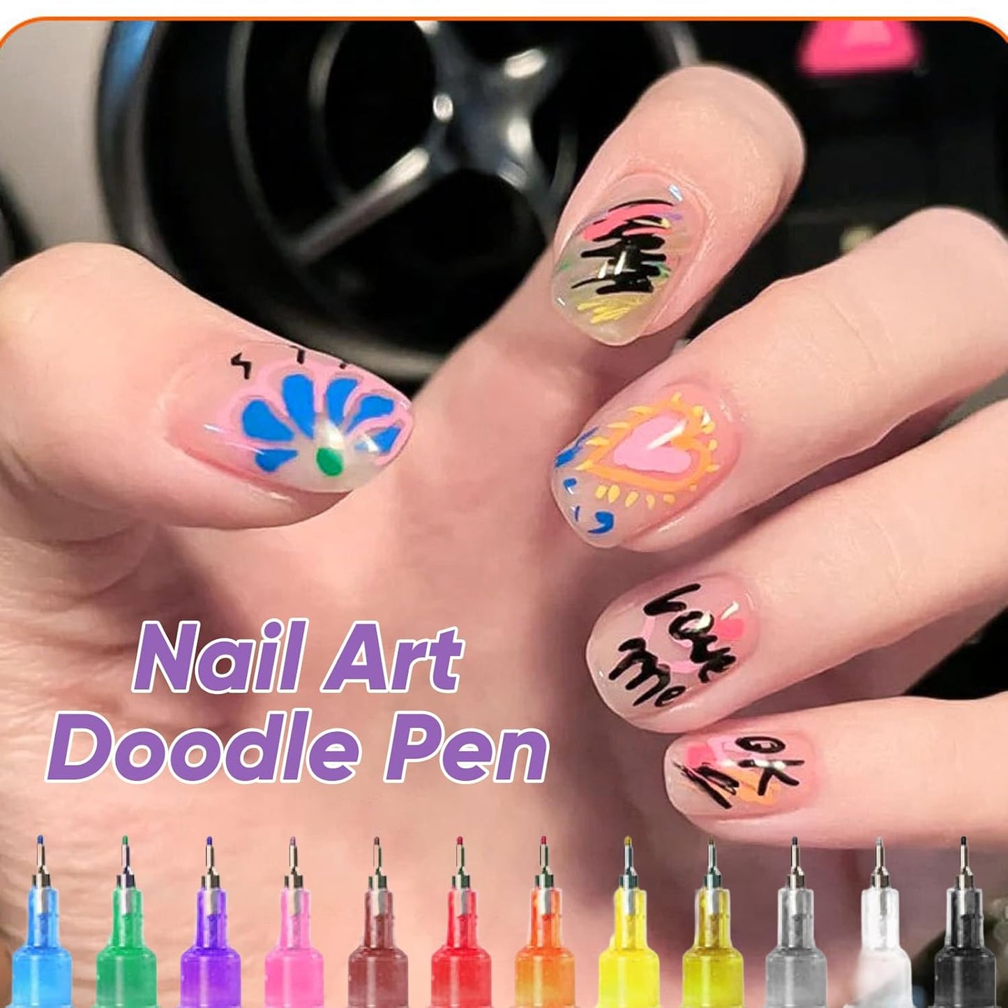 12 Color Nail Art Pens Set, 0.5mm Fine Tip Nail Polish Pen for Precise DIY Nails Art Design at Home, Quick-Dry & Waterproof, Nail Art Painting Pens Kit for Beginners