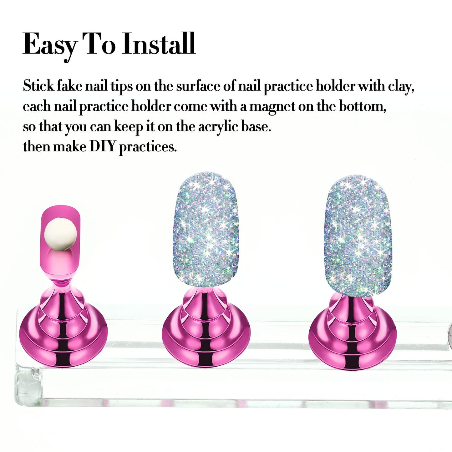 6 Sets Magnetic Nail Tip Display Holder Acrylic Display Stand Nail Tip Practice Art Training Stand for DIY Manicure Fingernail Salon(Light Pink)