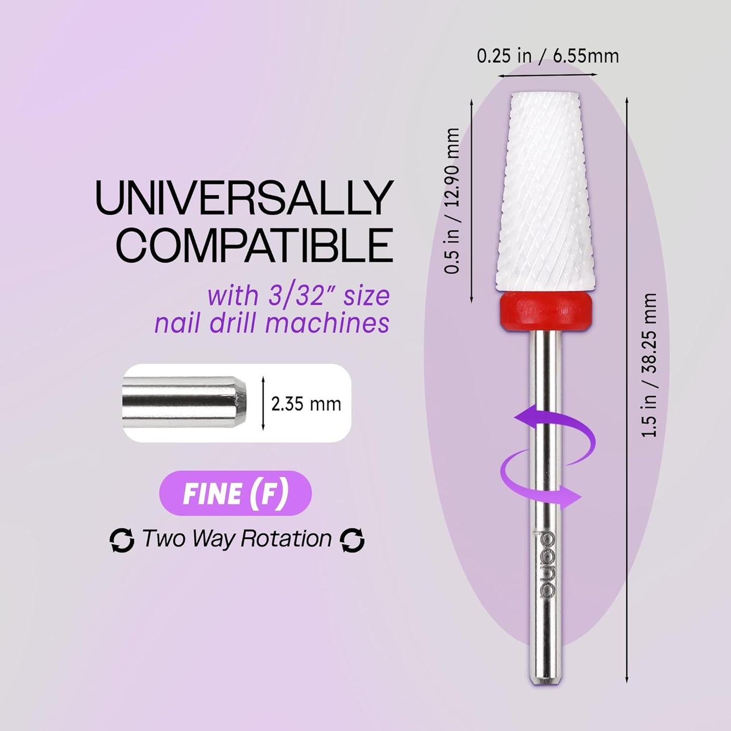 PANA Tapered Barrel Ceramic Bit 3/32" Shank Size - (Ceramic, Fine Grit) - Nail Drill Bit Removes Acrylic or Hard Gel from Nails for Manicure Pedicure Salon Professional or Beginner