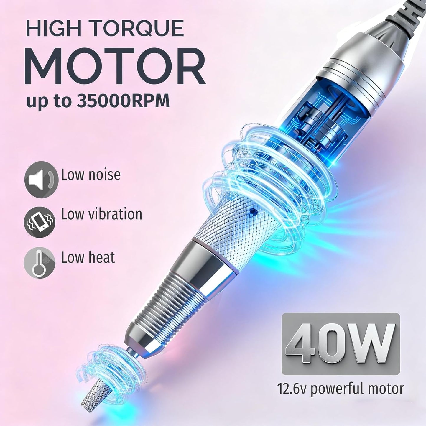 Electric Nail Drill Machine,Rechargeable 35000 RPM Nail Drill Portable E-File ,Nail FileTool for Women,Electric Acrylic Nail Tools ,Polishing,Nail Removing