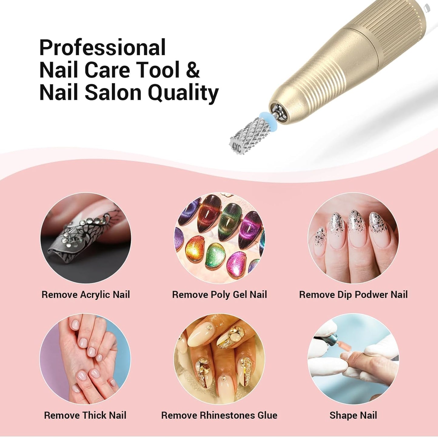 MelodySusie Large Barrel 3/32'' Tungsten Carbide Nail Drill Bit, Fast Remove Acrylic Gel, Cuticle Gel Polishing for Manicure Pedicure, Silver, Series Bit-S, 4XC