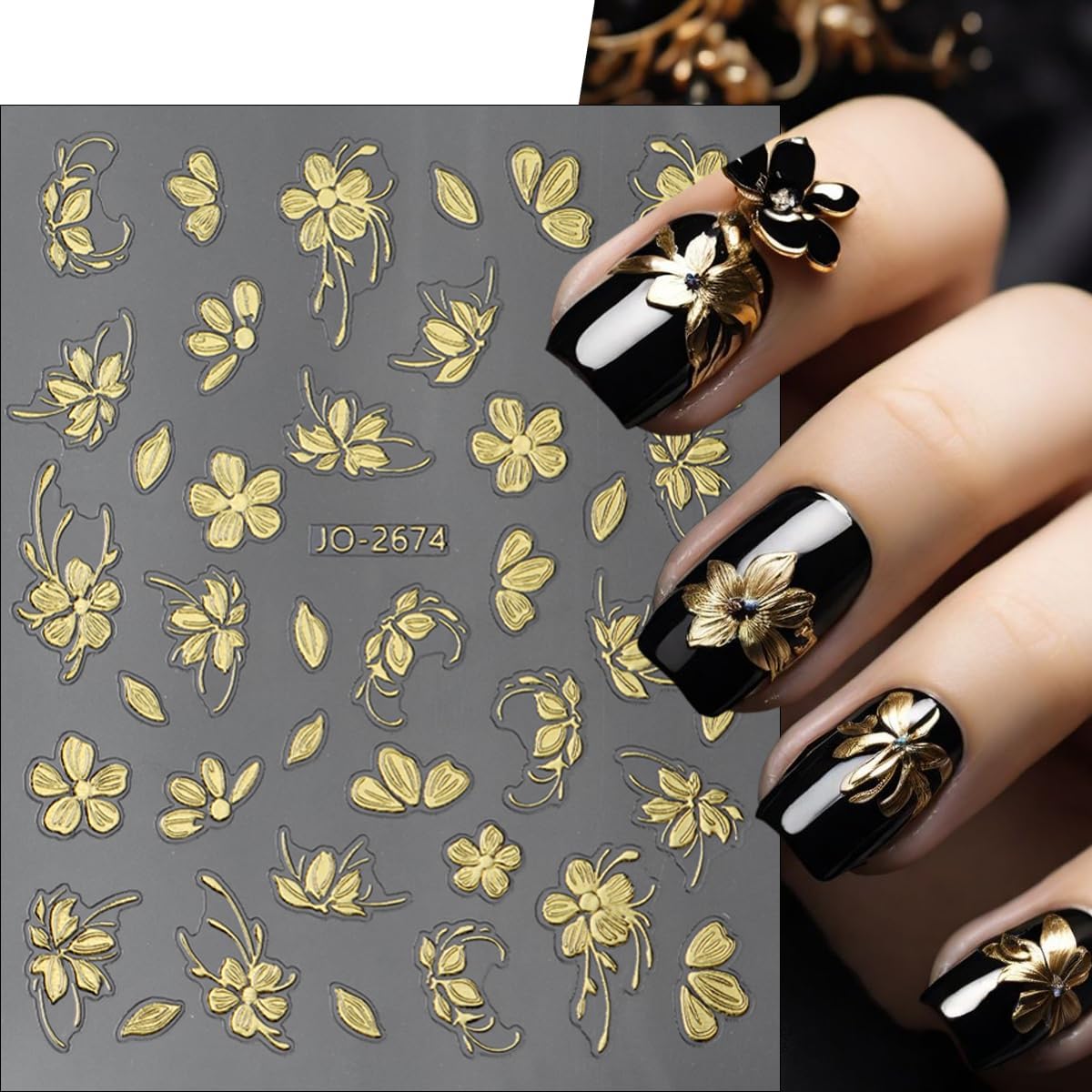 6Sheets Flower Nail Art Stickers 3D Bronzing Floral Leaf Nail Decals Self Adhesive Metallic Rose Gold Silver Flowers Design Nail Supplies Spring Nail Stickers Decoration for Acrylic Nails DIY