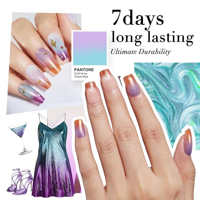 AZUREBEAUTY Sunlight Color Changing Nail Polish Set Quick Dry Blue Purple Mermaid Series 2 Colors Spring Summer Nail Lacquer Natural Fingernail Kit DIY Women Gifts 0.34oz