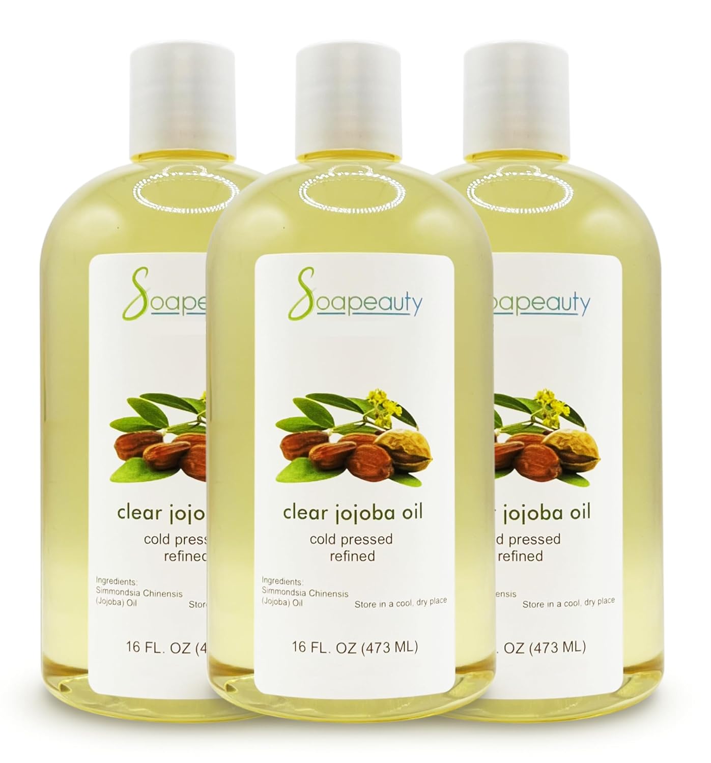 Soapeauty Clear Jojoba Oil | 100% Pure & Natural | Refined, Cold Pressed, Hexane Free | Moisturizing Oil for Skin, Face, Hair & Nails | 48 fl oz (3 * 16 fl oz)