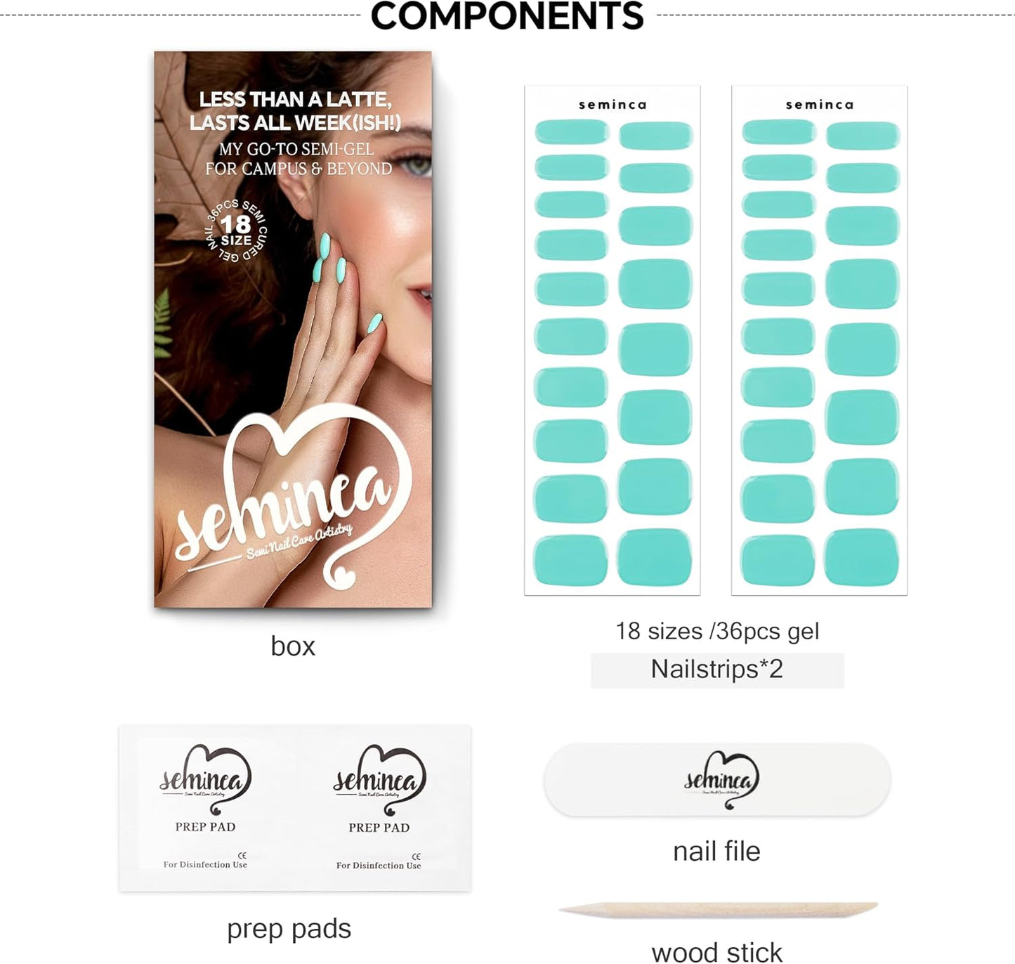 Semi Cured Gel Nail Art Wraps-Salon Look Easy Peel Press On Nails,Semi Gel Natural Look, Easy Apply & Remove,Strong Hold Fake Nails,Works with Any UV/LED Lamps(Greenish Blue)