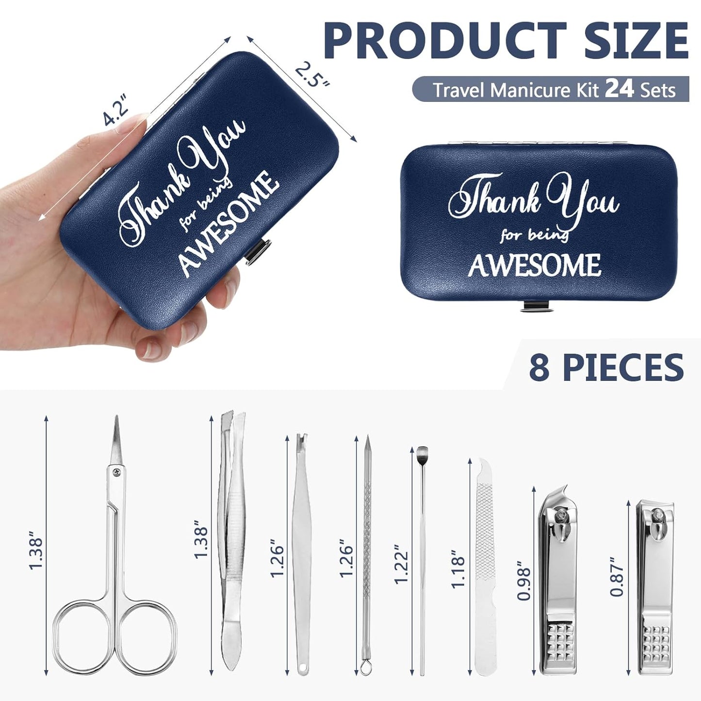 Therwen 24 Sets Manicure Set Nail Clippers 8 in 1 Stainless Steel Grooming Nail Kit Thank You Appreciation Gift Professional Pedicure Tool for Men Women Personal Care(Dark Blue)