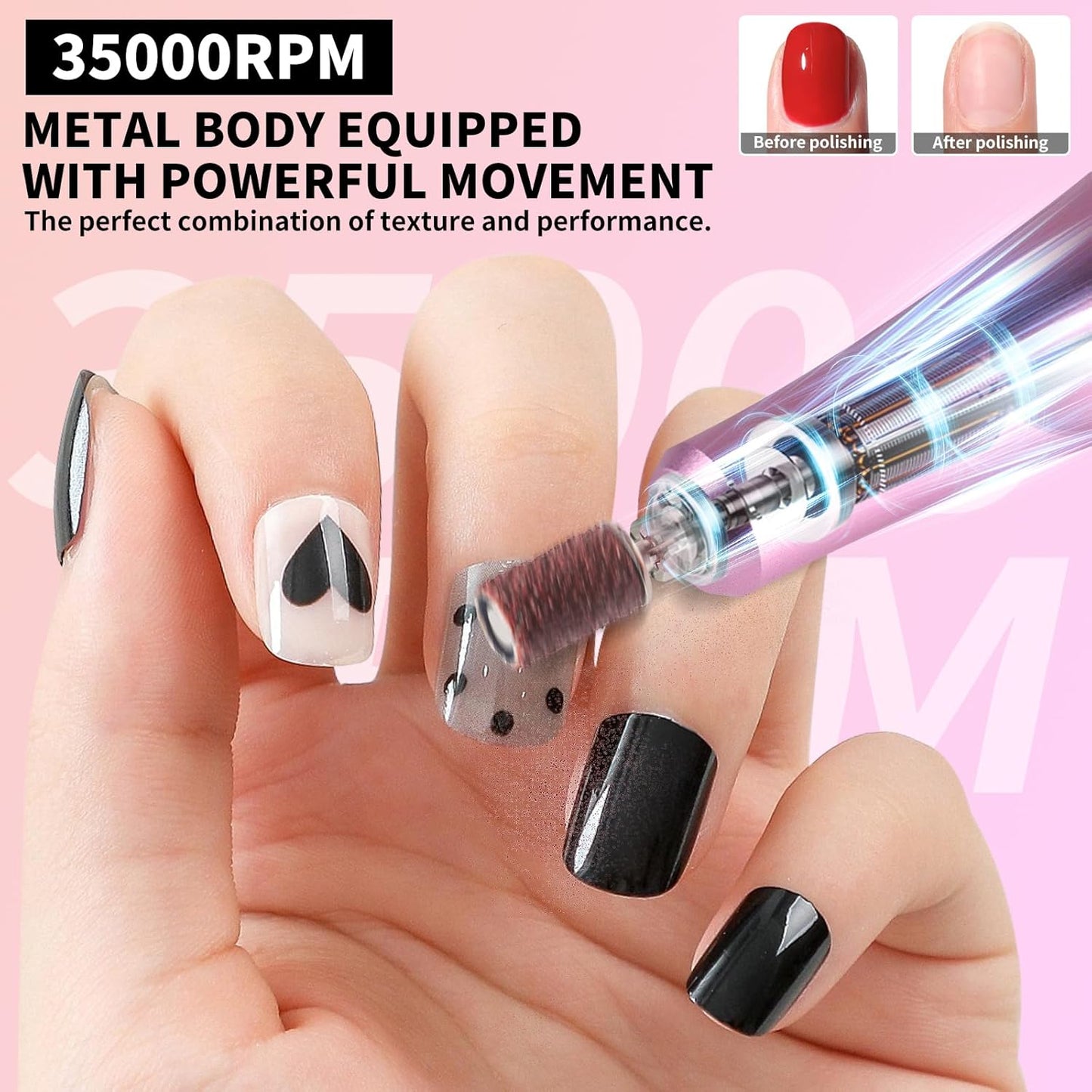 Professional Electric Nail Drill Kit 35000RPM with 14PCS Bits Purple Gold Portable Rechargeable Cordless File Machine for Acrylic Gel Powder Nails and Manicure Pedicure Toenail Tool Salon Set