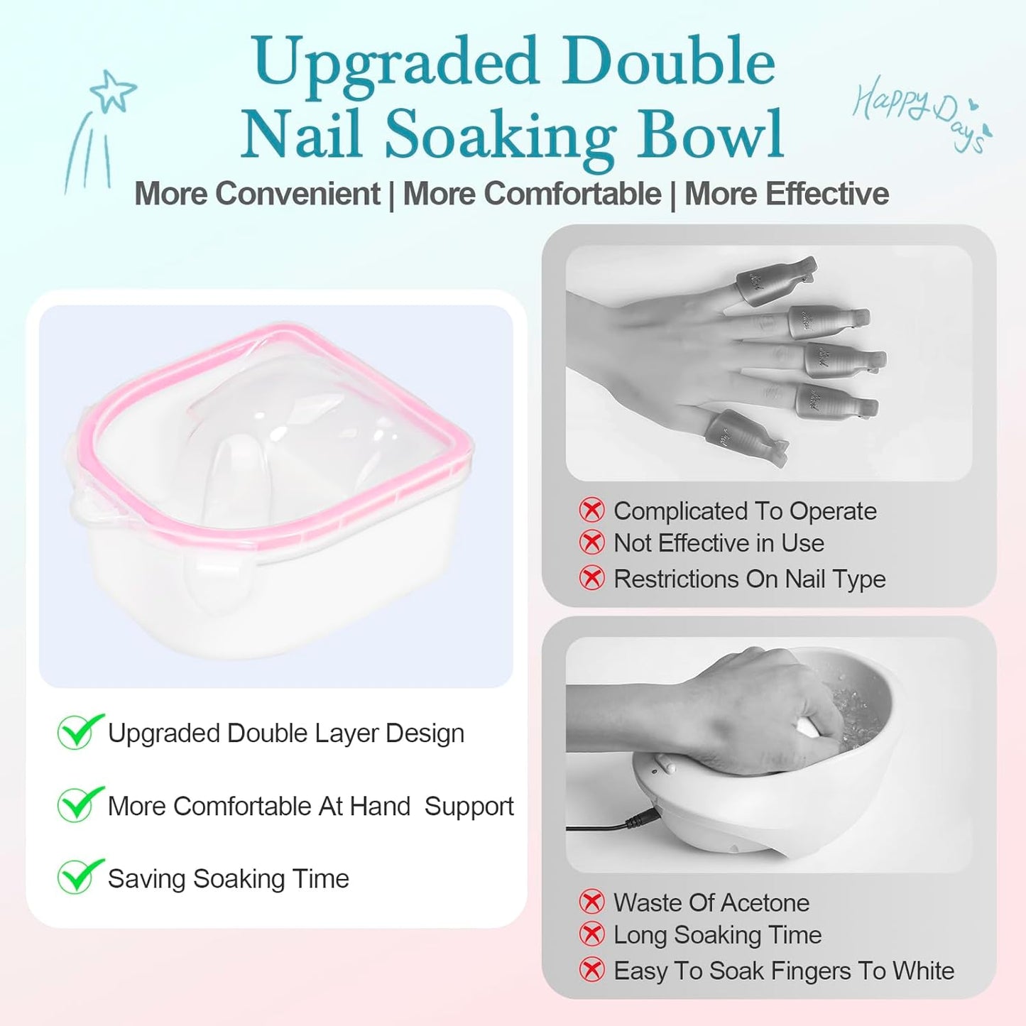 4 Pcs Soak Off Bowl Manicure Bowl, Double Layer Soaking Bowl, Nail Soaking Tray Soak Off Acrylic Nail Remover Dip Powder Acetone Removal Kit, Cuticle Pusher, Cuticle Peeler