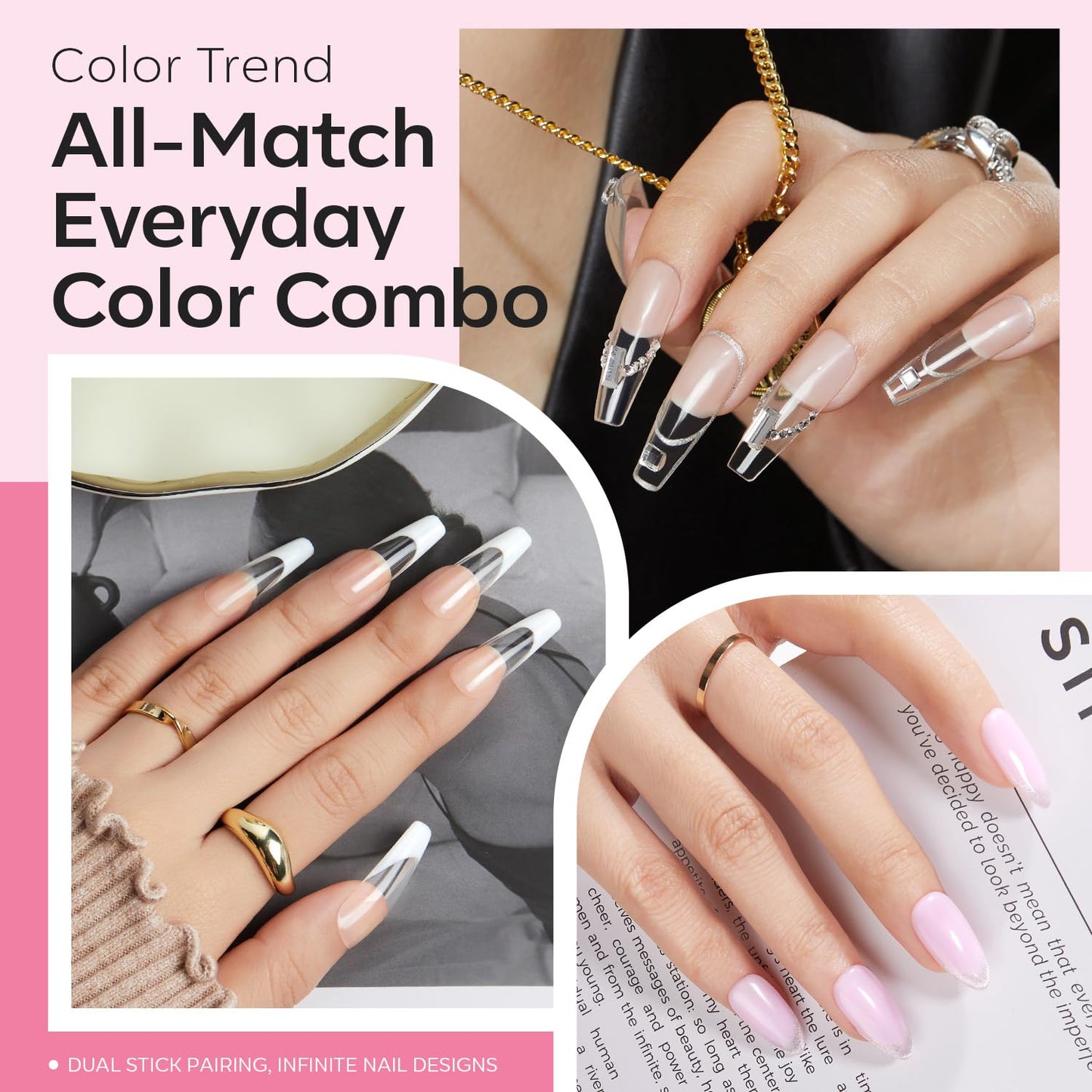 modelones Builder Nail Gel, 2 Pcs Clear and Baby Pink Builder Nail Polish, 8-in-One Rubber Base Gel Polish Pastel Pink Color Strengthener Apex Building Thickening Extension LED Lamp Cured 10ml