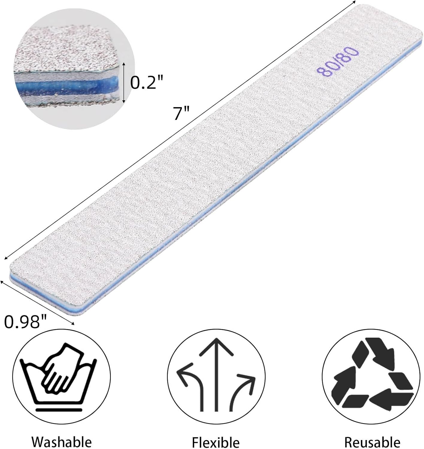 50pcs 80/80 Grit Nail Files Acrylic Nails Emery Boards File Professional Nail Art Tools for Home,Salon,Strong,Double Sided