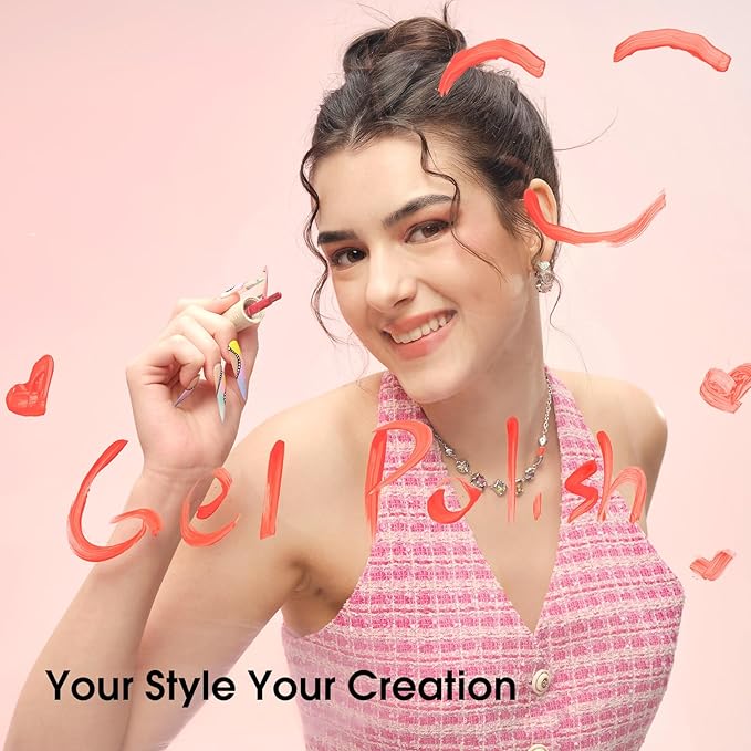 VENALISA 10 ML Orange Pink Gel Nail Polish Set with DIY Nail tips Kit, 5 Pcs Glitter Gel Polish Color High Gloss Soak Off U V Nail Manicure Salon DIY