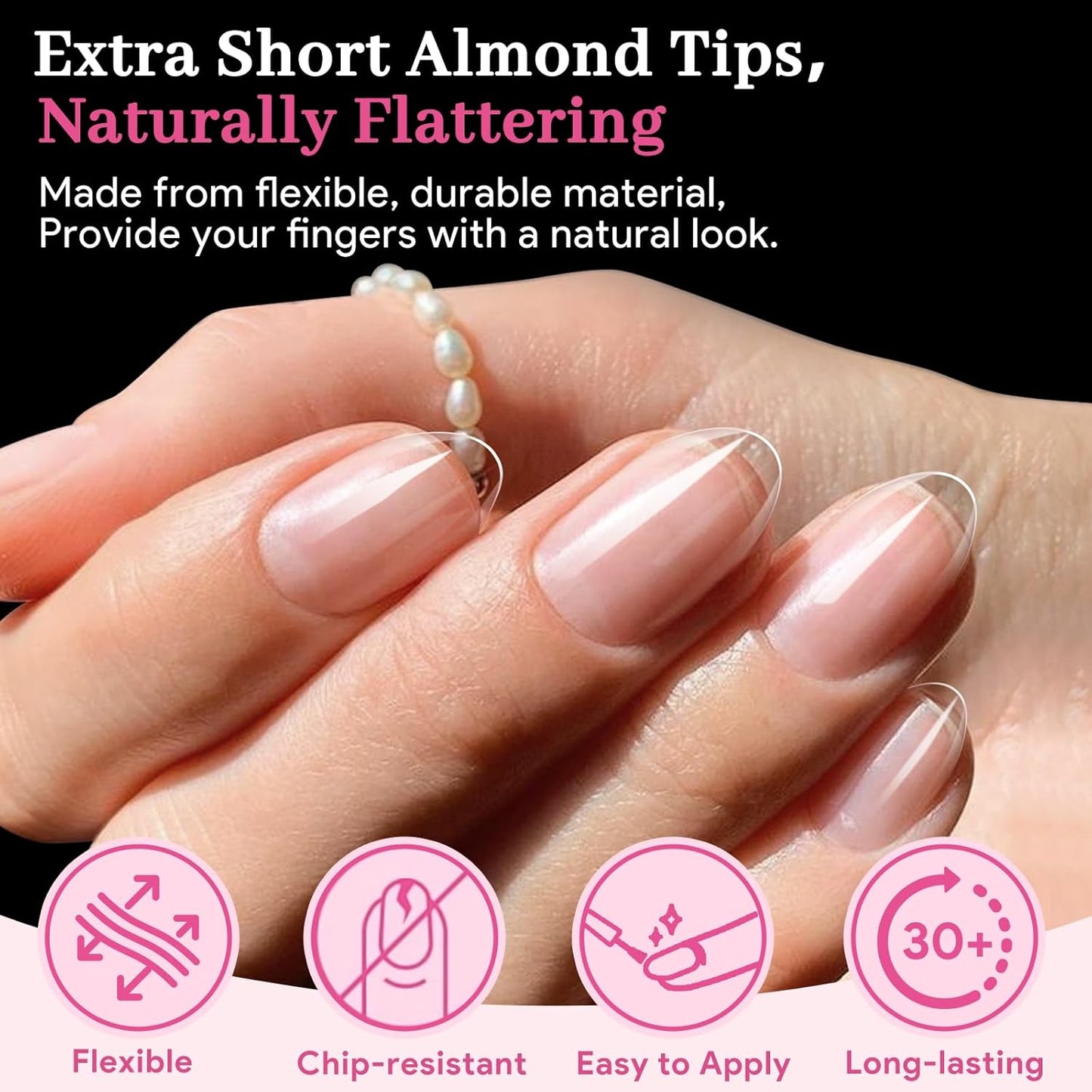 Extra Short Almond Fake Nail Tips, 15 Sizes 240 PCS Clear Half Matte Press On False Nail Tips Pre-shaped Full Cover Gel Nail Acrylic Soft Tip Extensions Thick Long Lasting for Home DIY Nail Salon