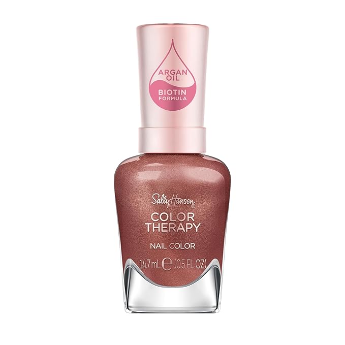 Sally Hansen Color Therapy Nail Polish | Biotin, Argan Oil, Long Lasting, Healthy Nails, Nail Strengthener, Opaque | 196 Raisin the Bar | Chestnut Brown Nail Color