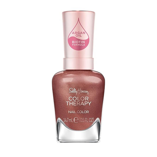 Sally Hansen Color Therapy Nail Polish | Biotin, Argan Oil, Long Lasting, Healthy Nails, Nail Strengthener, Opaque | 196 Raisin the Bar | Chestnut Brown Nail Color