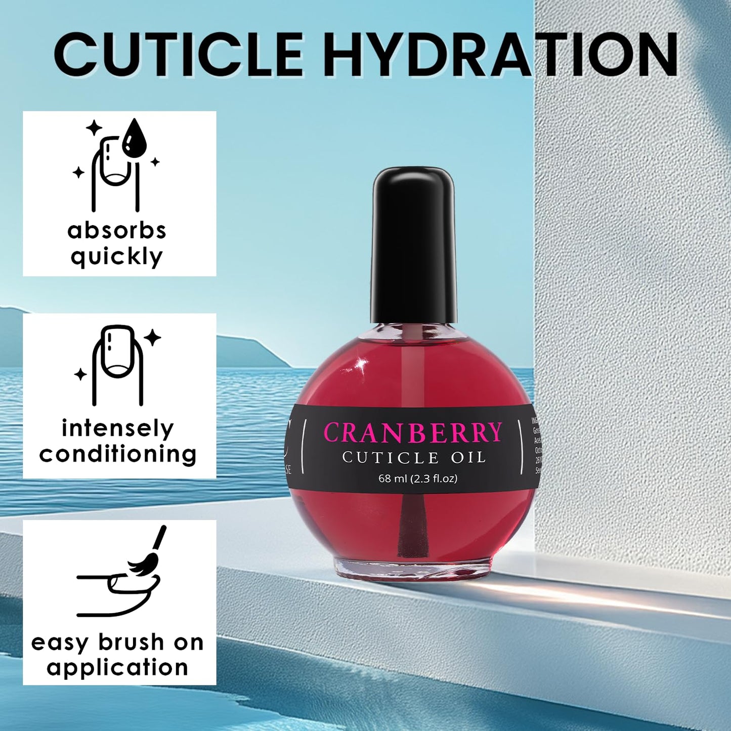 Ellie Chase Moisturizing Cuticle & Nail Care Oil 2.3 Fl Oz - Cranberry Scented – Infused with Jojoba Oil, Aloe, Vitamin E – Nail & Cuticle Hydration, Repair, Moisturizer, Strengthener, Growth