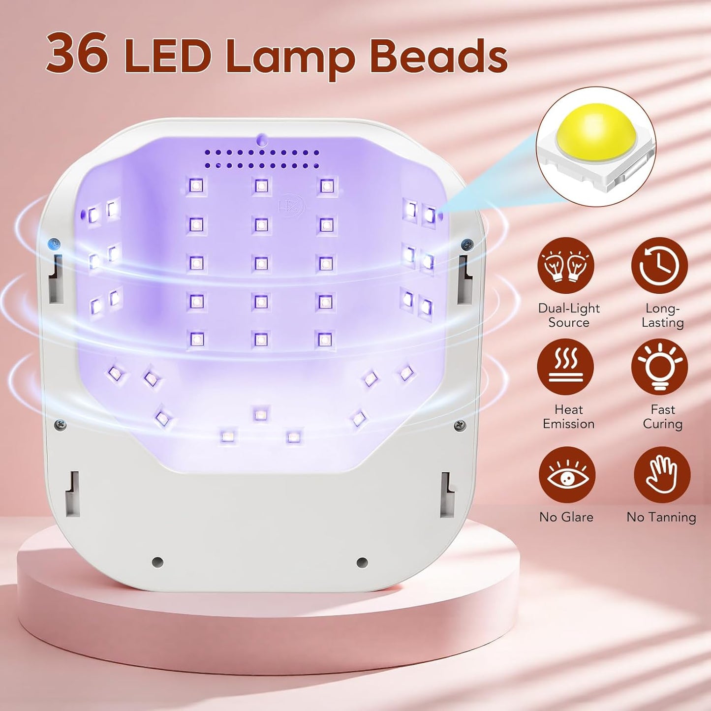 UV LED Nail Lamp for Gel Polish with 36 LED Beads & 4 Timer Settings, UV Light for Gel Nails, Professional Fast Curing Nail Dryer with LCD Touch Display, Auto Sensor (Sparkly Diamond White)