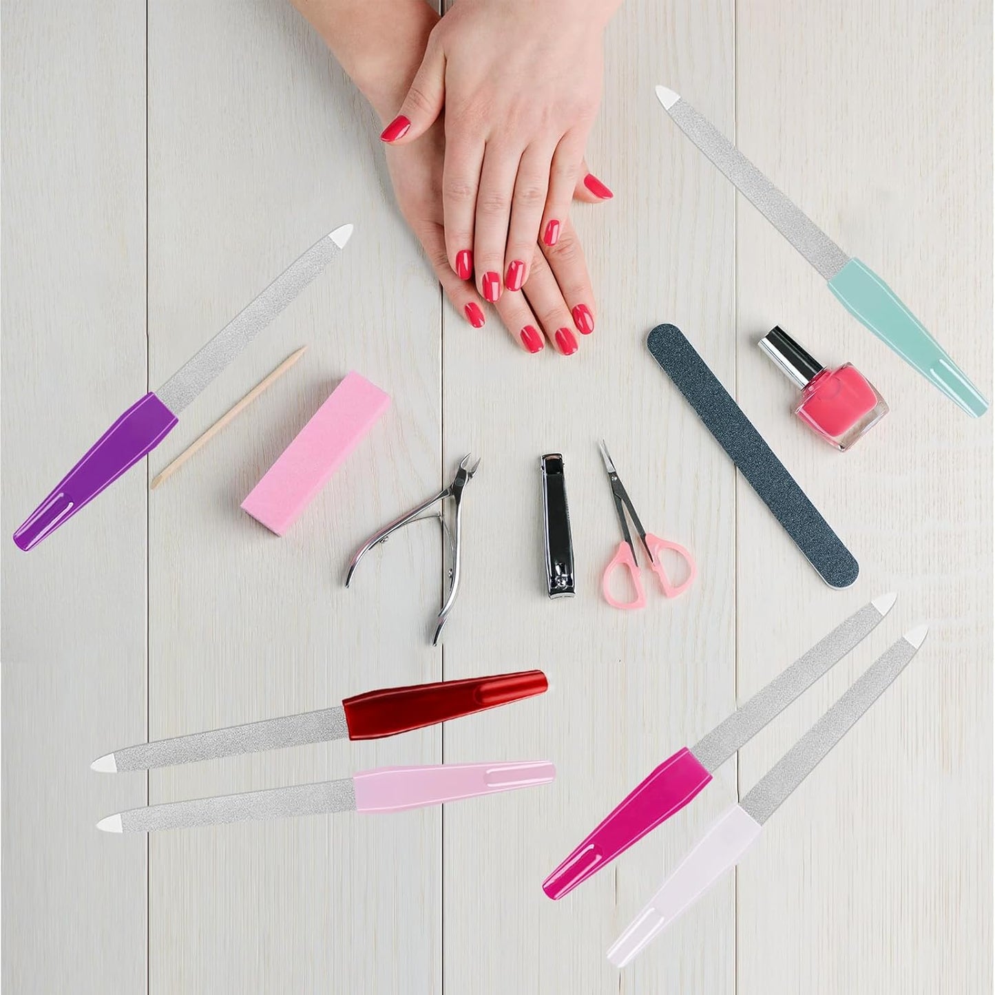 Nail Files for Natural Nails (6 PCs), Sword Metal Nail Files Made of Stainless Steel with Non Slip Handle, Double Sided Fingernail Files Sapphire Grit for Natural Nails Toenail Color Mix