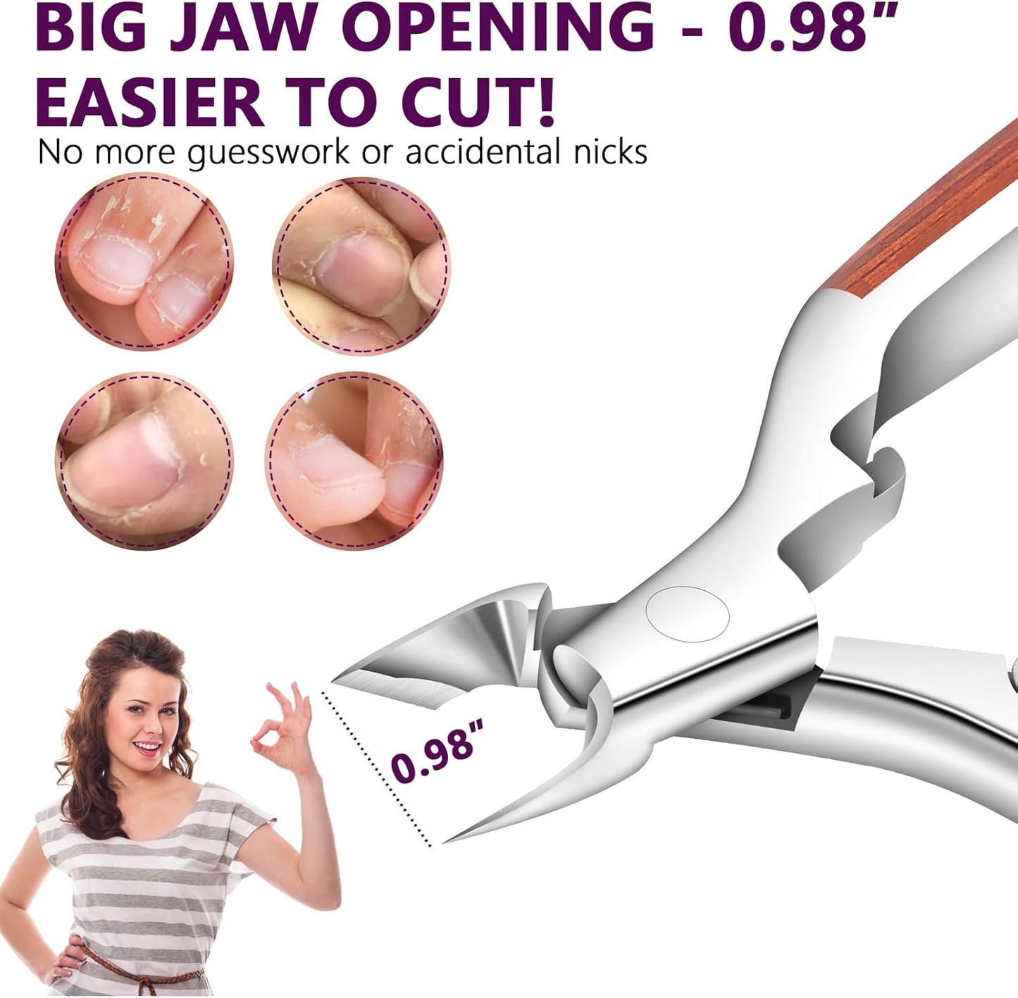 Cuticle Trimmer Extra Sharp, Upgraded 0.98 Inch Jaw Professional Cuticle Nippers Stainless Steel Cuticle Cutter Remover Nail Art Dead Skin Clipper Pedicure Manicure Nail Tool