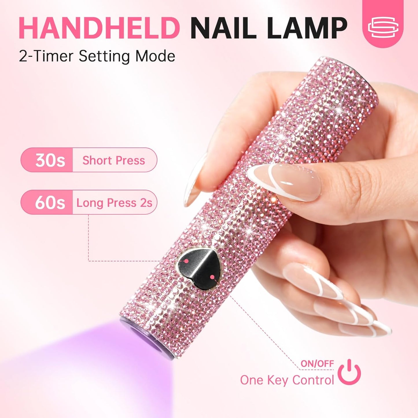 UV Light for Gel Nails, Handheld UV Nail Lamp, Portable LED Nail Lamp, Mini Nail Dryer, USB Nail Light for Fast Curing, Pink