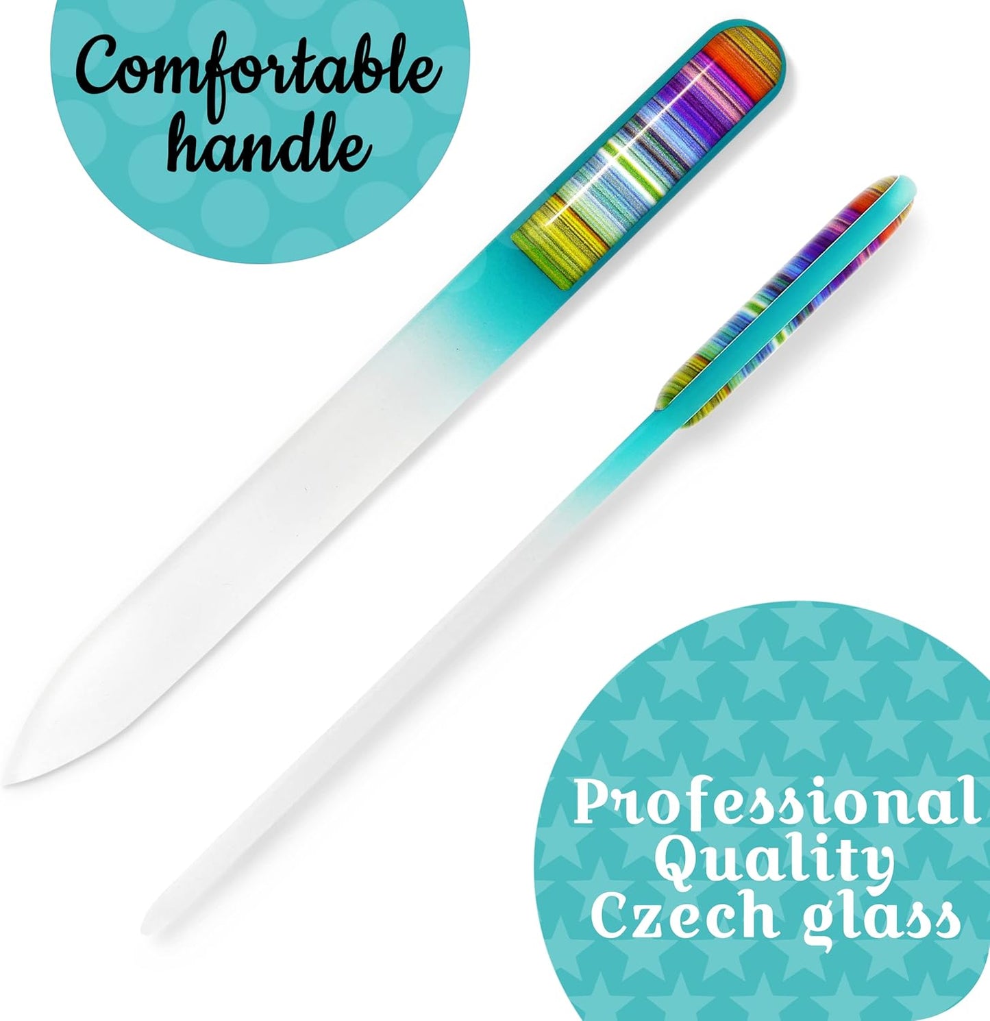 GLADZY 3D Czech Glass Nail File with Case – Crystal Nail File for Natural Nails, Double Sided Dual Grit Coarse & Smooth Etched Surface, Comfort 3D Grip Handle, Professional Manicure Tool, Made in EU