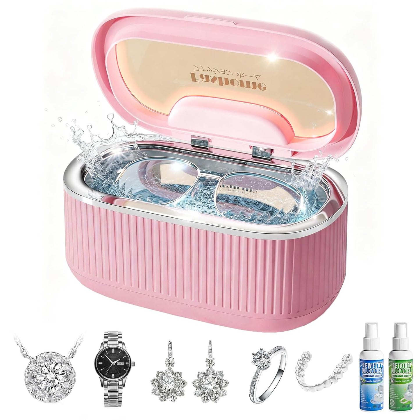 550ml Ultrasonic Cleaner | 45kHz Professional Cleaning with 3 Power Modes, LED Display, Degas & 5 Timer Settings | for Jewelry, Eyeglasses, Dentures, Watches | 7oz Ultrasonic Cleaner Solution