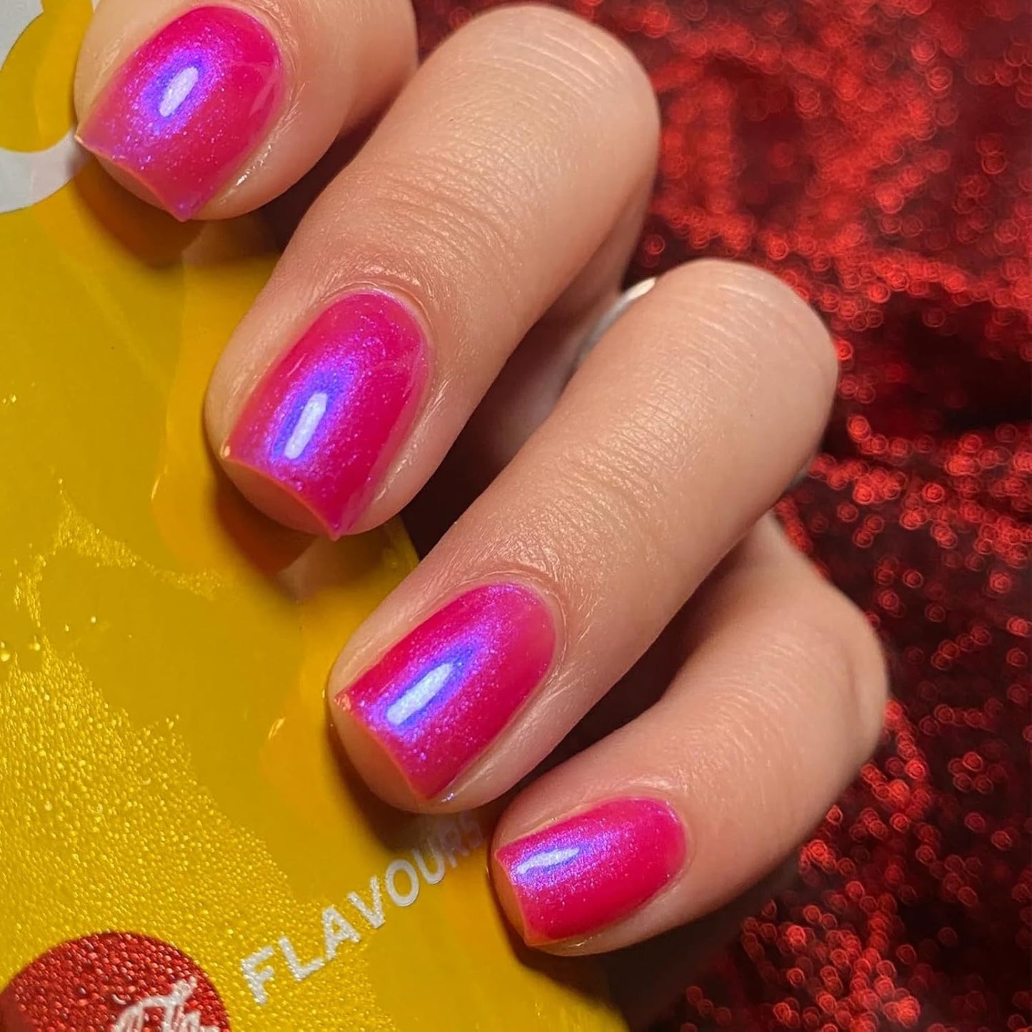 Hot Pink Nail Polish, Quick Dry Nail Lacquer, Deep Neon Pink Blue Shimmer Glitter Nail Polish, Chip-Resistant & Longwear Formula, High Shine Finish,Salon-Quality for Women 0.41 fl oz