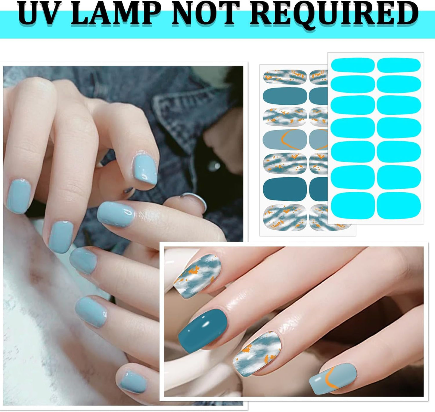 DANNEASY 16 Sheets Nail Polish Strips for Women Girl Marble&Fluorescence Nail Polish Stickers Full Nail Wraps Gel Nail Strips Self Adhesive Manicure Design Sticker Nails with File, Cuticle Stick
