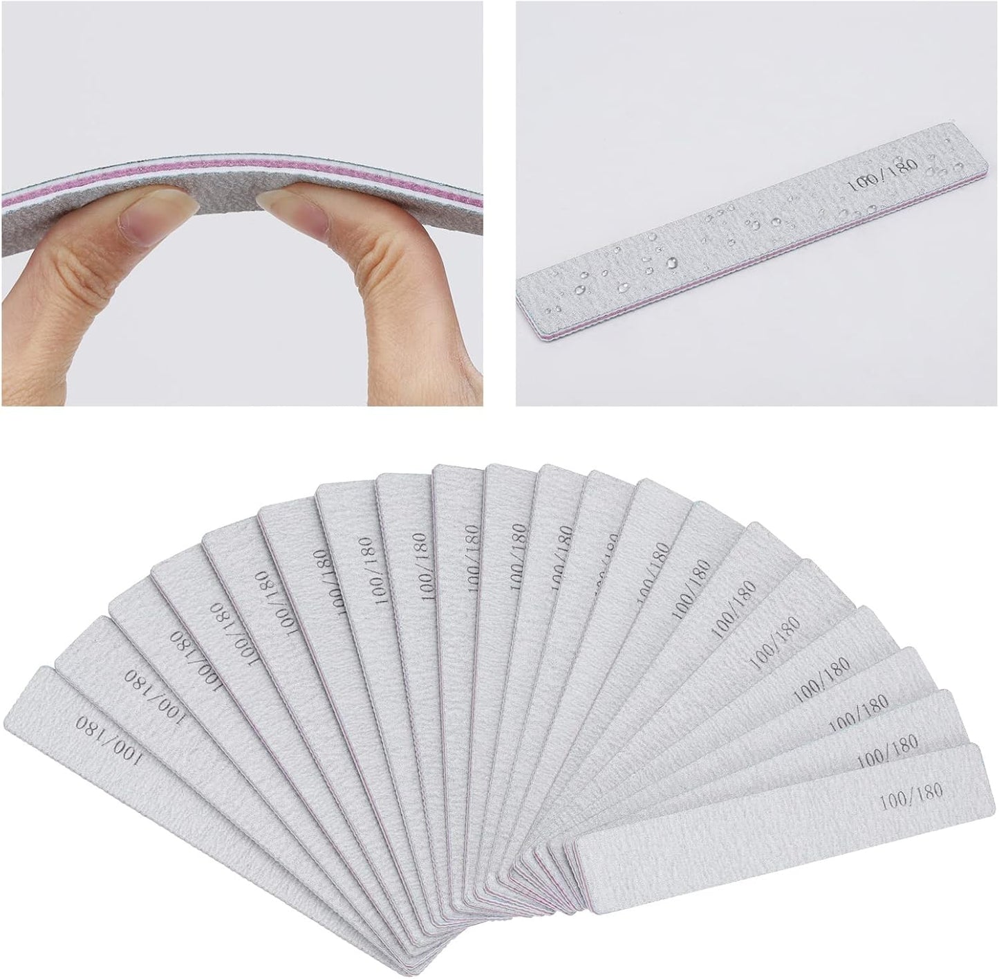 25 Pack 100/180 Grit Nail Files for Acrylic Nails, Rectangle Double Sides Emery Boards Fingernail Files Professional Nail Buffering Files