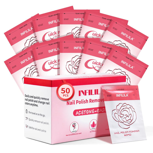 NXJ INFILILA Nail Polish Remover Pads Big Size 50 PCS Fingernail Polish Remover, Quick Nail Polish Remover Wipes, Portable Travel Kit to Clear Nail Polish for Home Professional Salon Supplies