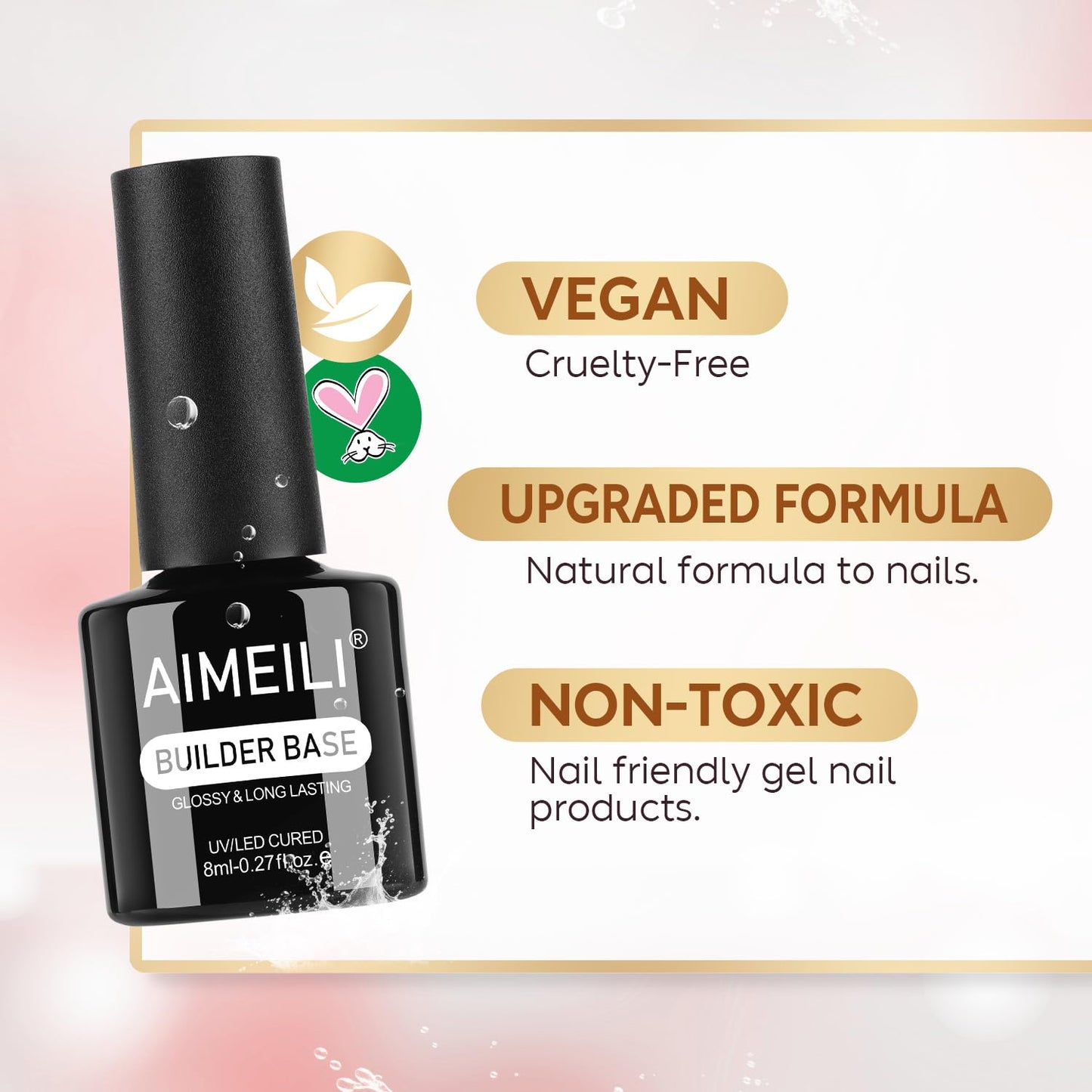 AIMEILI Builder Nail Gel, Hema Free, Cruelty Free, Vegan, Clear Nail Strengthener Enhancement Building Rubber Base Coat for Manicure 8ml